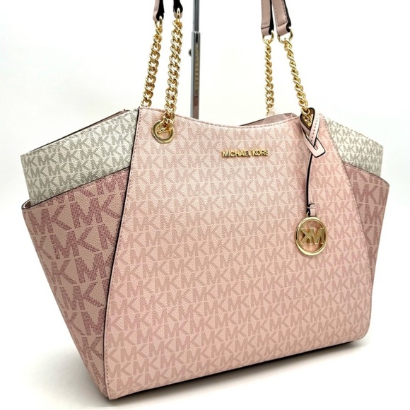 Michael Kors Large Jet Set Travel Chain Shoulder Bag Powder Blush Multi - Picture 3 of 10